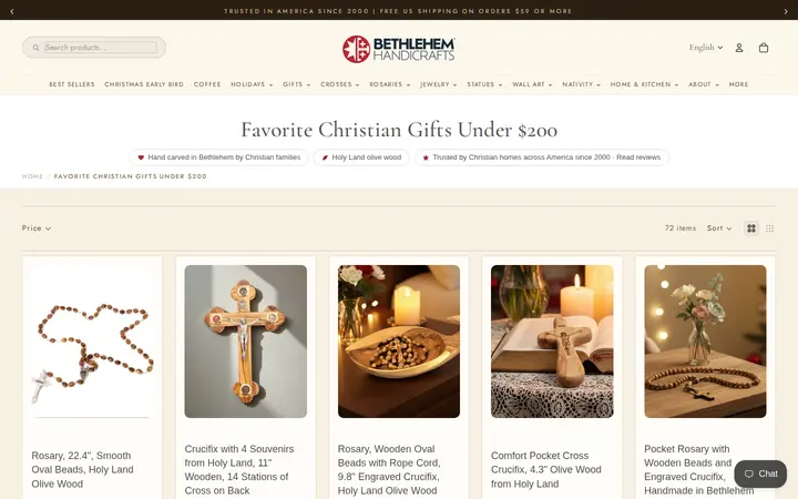/collections/gifts-under-200 — Bethlehem Handicraft's Christian Wooden Carvings and Gifts