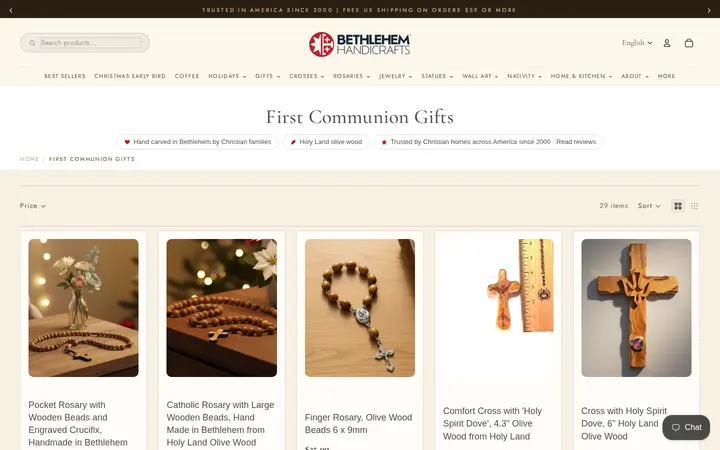 /collections/first-communion-gifts — Bethlehem Handicraft's Christian Wooden Carvings and Gifts