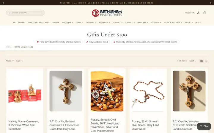 /collections/gifts-under-100 — Bethlehem Handicraft's Christian Wooden Carvings and Gifts