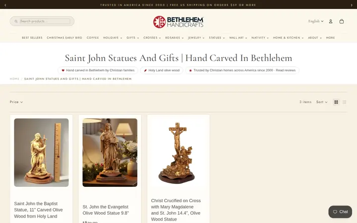 /collections/saint-john-statues-and-gifts — Bethlehem Handicraft's Christian Wooden Carvings and Gifts