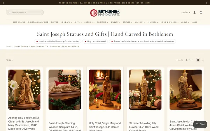 /collections/saint-joseph-statues-and-gifts — Bethlehem Handicraft's Christian Wooden Carvings and Gifts