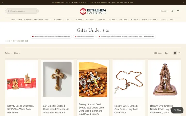 /collections/gifts-under-50 — Bethlehem Handicraft's Christian Wooden Carvings and Gifts