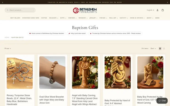 /collections/baptism-gifts — Bethlehem Handicraft's Christian Wooden Carvings and Gifts