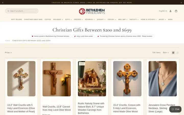 /collections/gifts-200-to-699 — Bethlehem Handicraft's Christian Wooden Carvings and Gifts