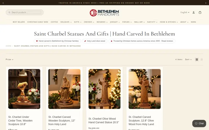/collections/saint-charbel-statues-and-gifts — Bethlehem Handicraft's Christian Wooden Carvings and Gifts