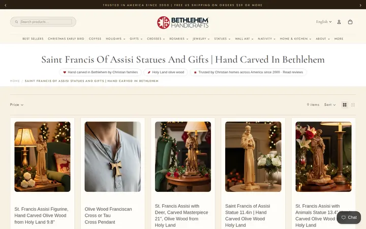 /collections/saint-francis-statues-and-gifts — Bethlehem Handicraft's Christian Wooden Carvings and Gifts