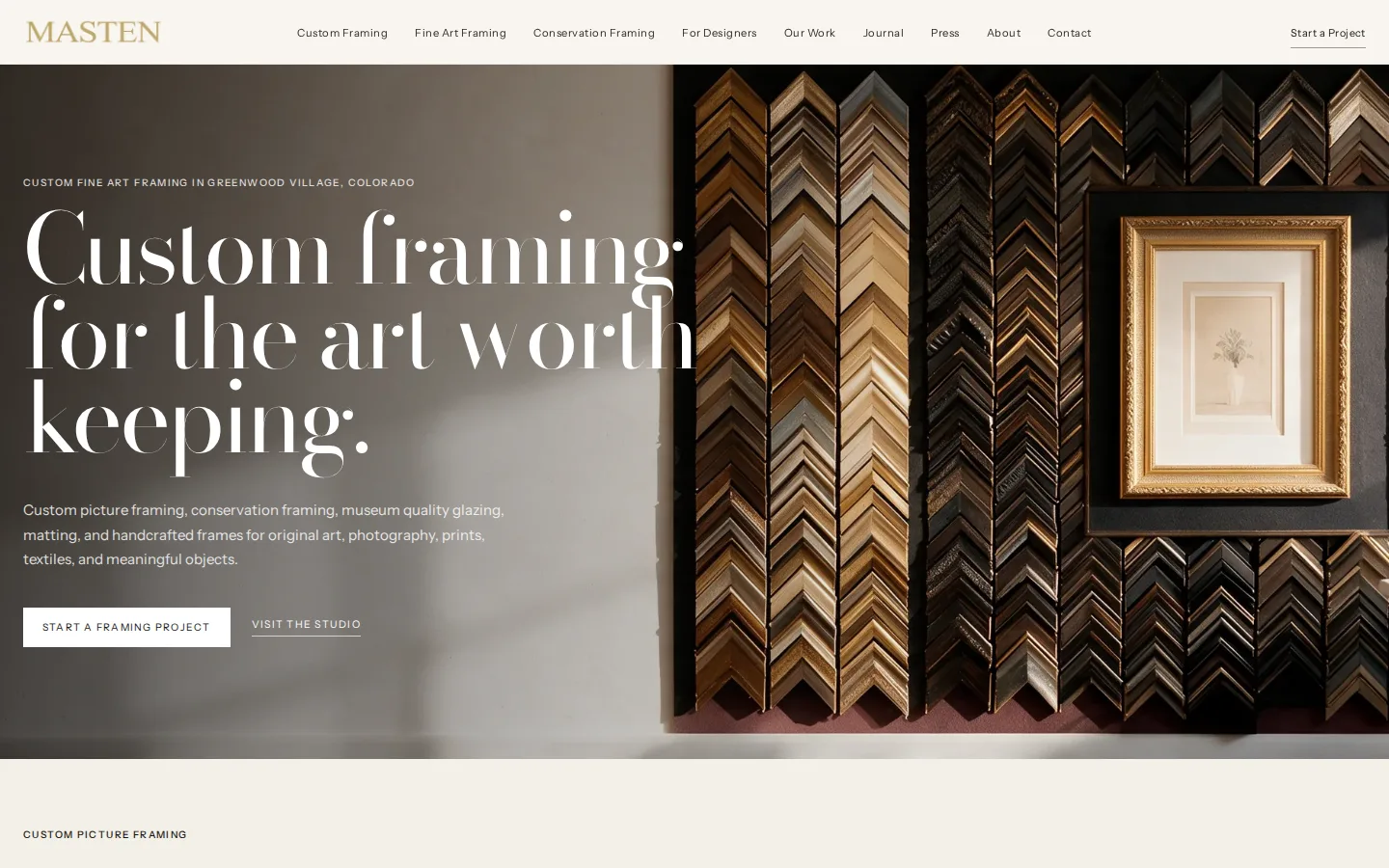Captured website of Masten Fine Framing & Gifts