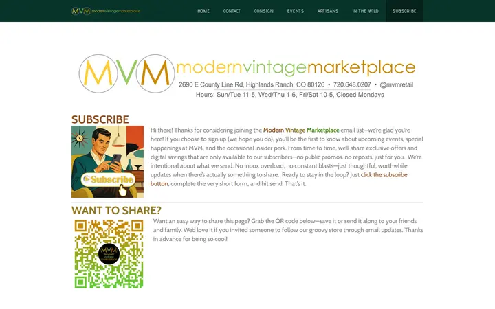 /subscribe.html — Modern Vintage Marketplace
