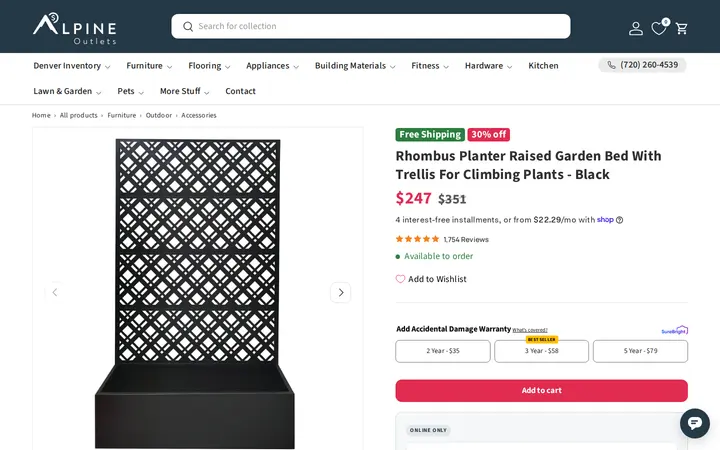 /collections/outdoor-accessories/products/rhombus-planter-raised-garden-bed-with-trellis-for-climbing-plants-black — Alpine Outlets