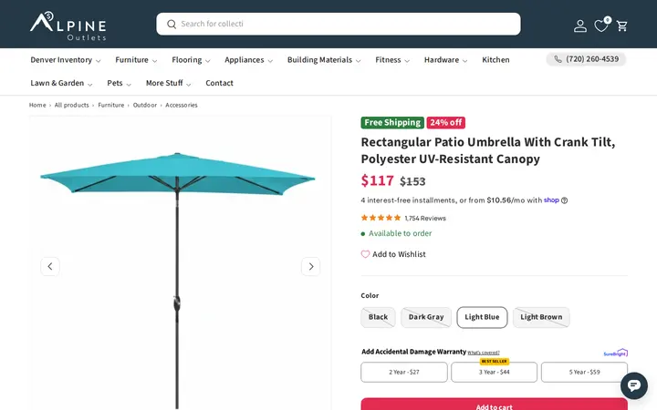 /collections/outdoor-accessories/products/rectangular-patio-umbrella-with-crank-tilt-polyester-uv-resistant-canopy — Alpine Outlets