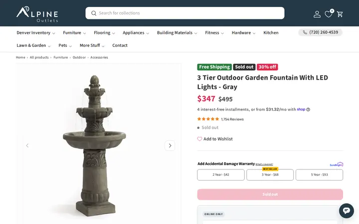 /collections/outdoor-accessories/products/3-tier-outdoor-garden-fountain-with-led-lights-gray — Alpine Outlets