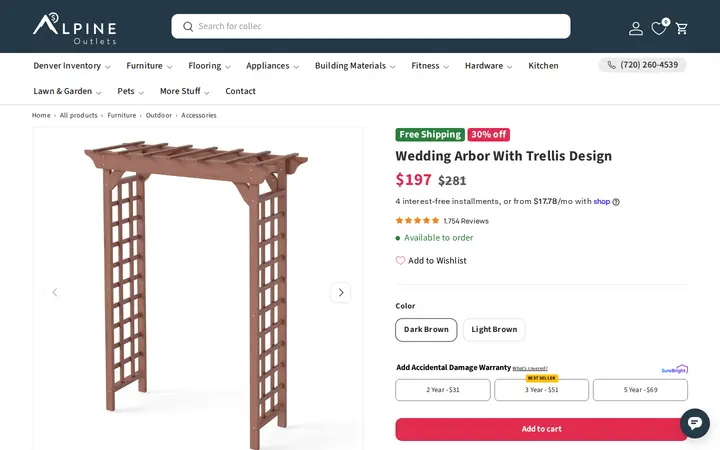 /collections/outdoor-accessories/products/wedding-arbor-with-trellis-design — Alpine Outlets