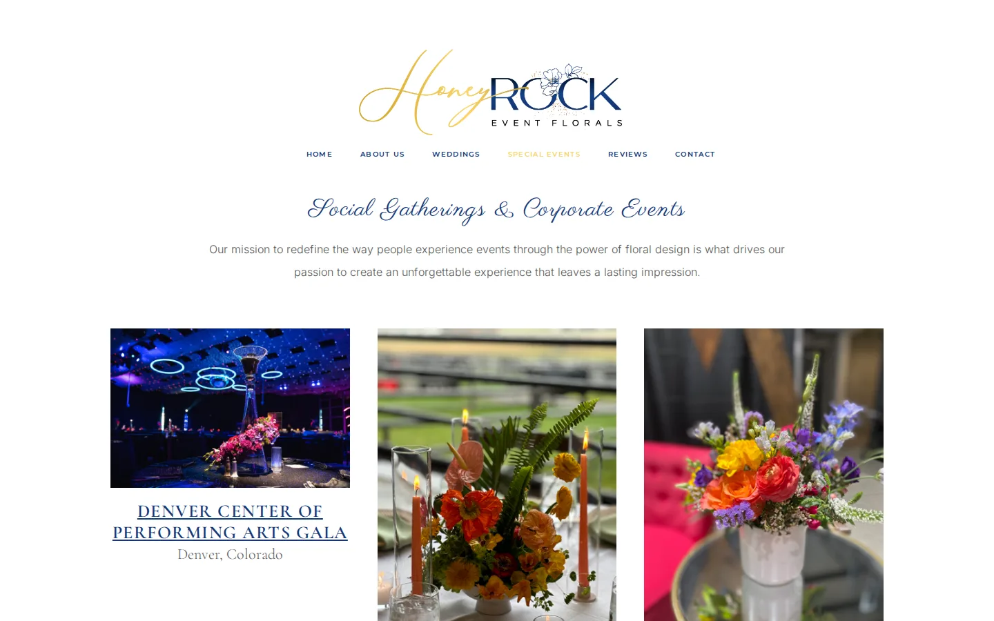 Captured website of HoneyRock Florals