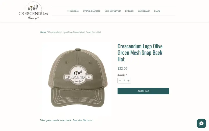 /product-page/crescendum-logo-olive-green-mesh-snap-back-hat — Crescendum Flower Farm