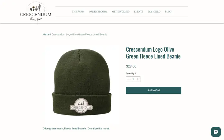 /product-page/crescendum-logo-olive-green-fleece-lined-beanie — Crescendum Flower Farm