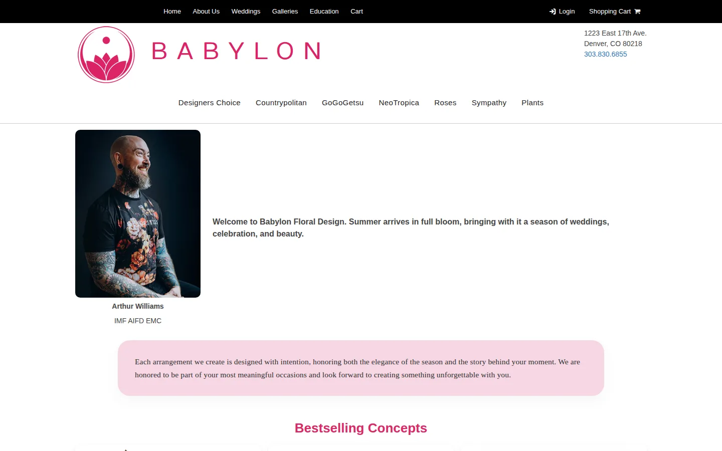 Captured website of Babylon Floral