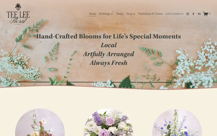 Website of TeeLee Floral and Events