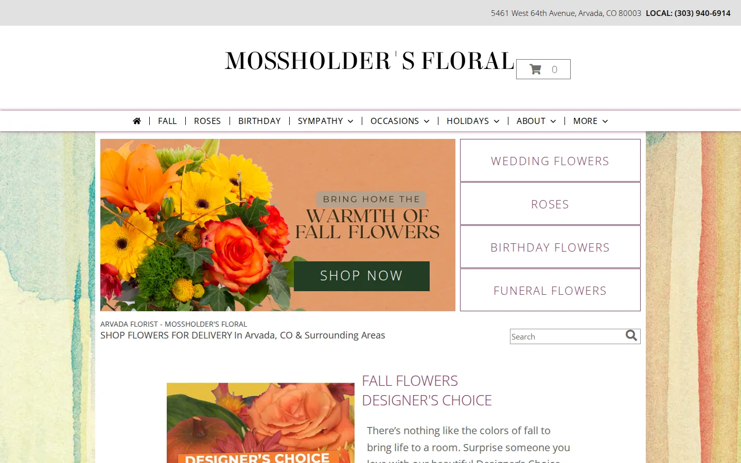 Captured website of Mossholder's Floral