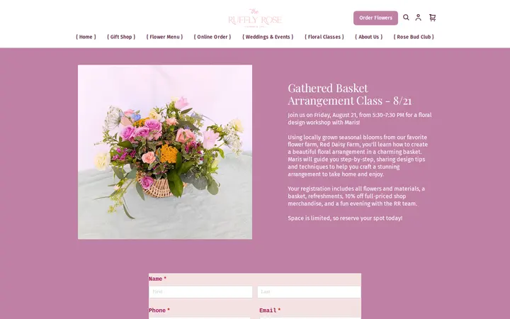 /gathered-basket-arrangement-class-821 — The Ruffly Rose