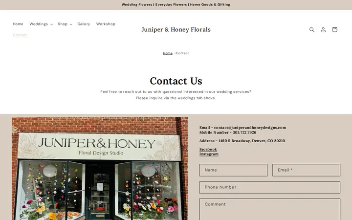 /pages/contact — Juniper & Honey Floral Designs