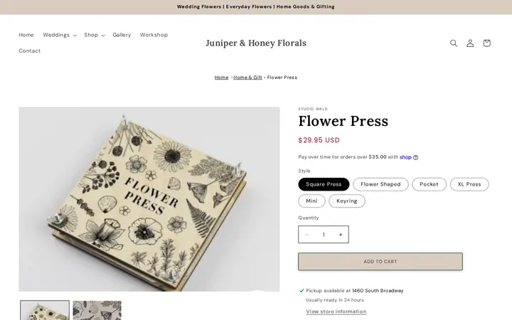 /products/flower-press — Juniper & Honey Floral Designs