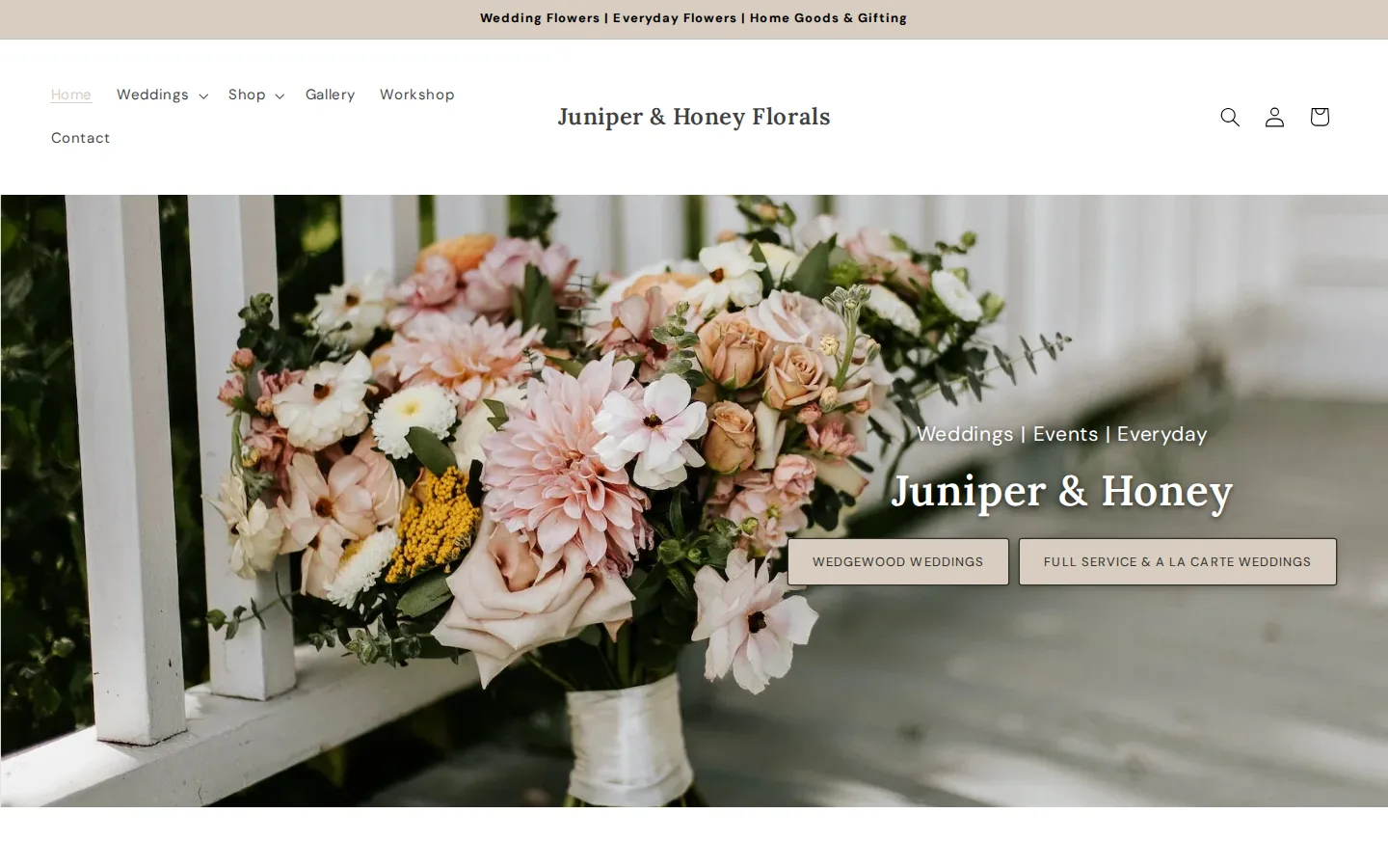 Captured website of Juniper & Honey Floral Designs