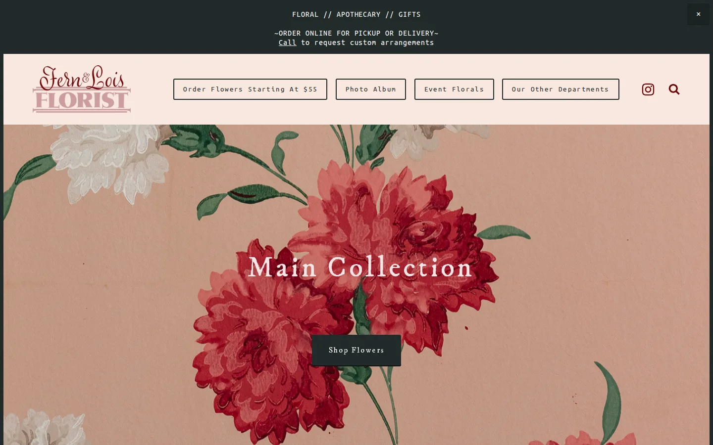 Captured website of Fern & Lois Floral | Apothecary