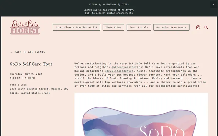 /upcoming-events/2024/5/9/sodo-self-care-tour — Fern & Lois Floral | Apothecary