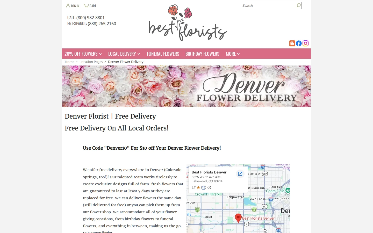 Captured website of Best Florists Denver