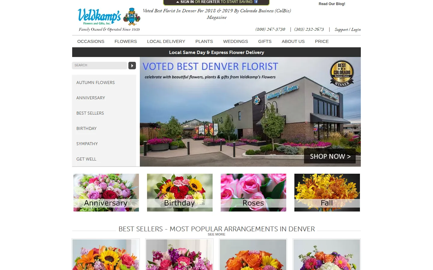 Captured website of Veldkamp's Flowers & Gifts