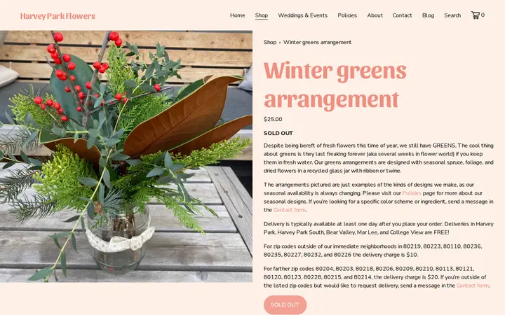 /shop/p/winter-greens-arrangement — Harvey Park Flowers