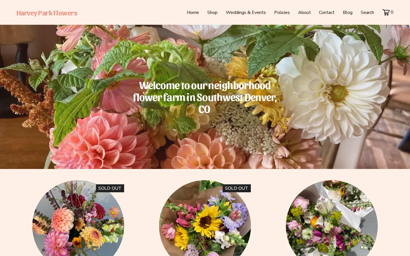 Captured website of Harvey Park Flowers