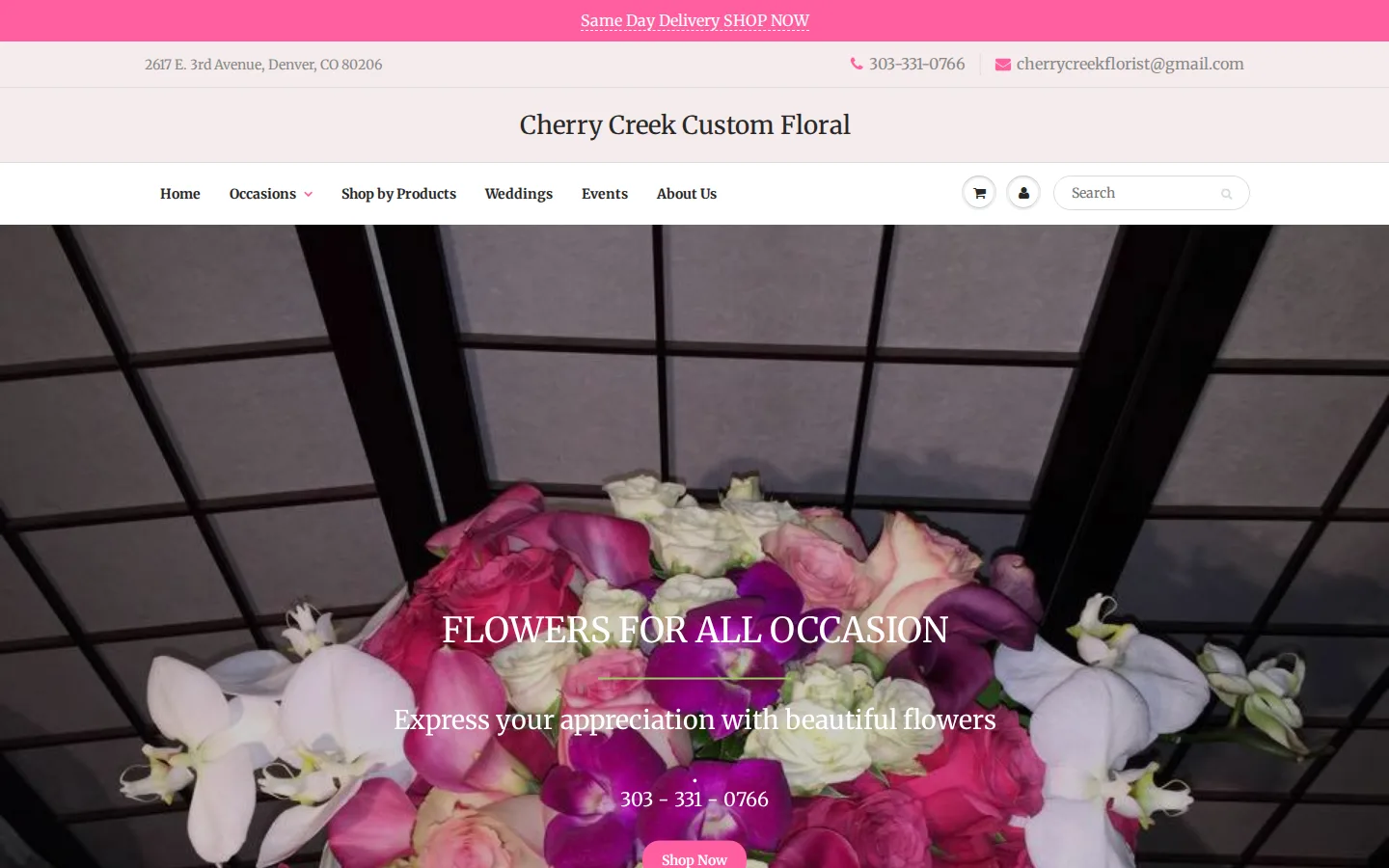 Captured website of Cherry Creek Custom Floral