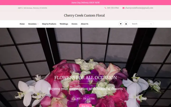 Website of Cherry Creek Custom Floral