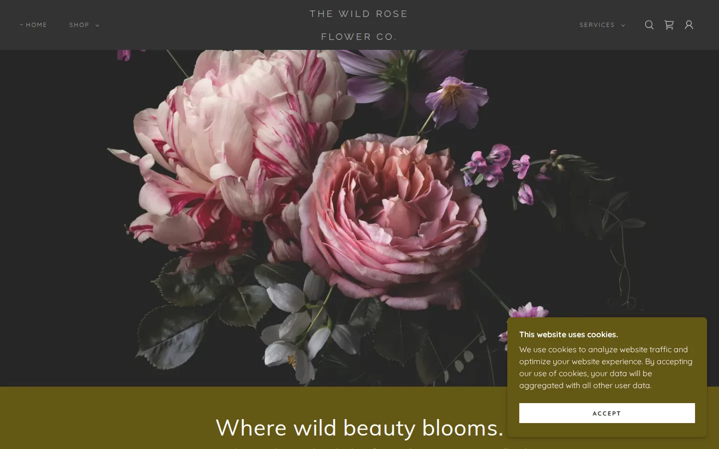 Captured website of The Wild Rose Flower Co.