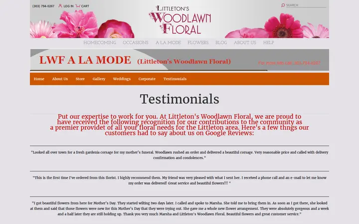 /testimonials — Littleton's Woodlawn Floral
