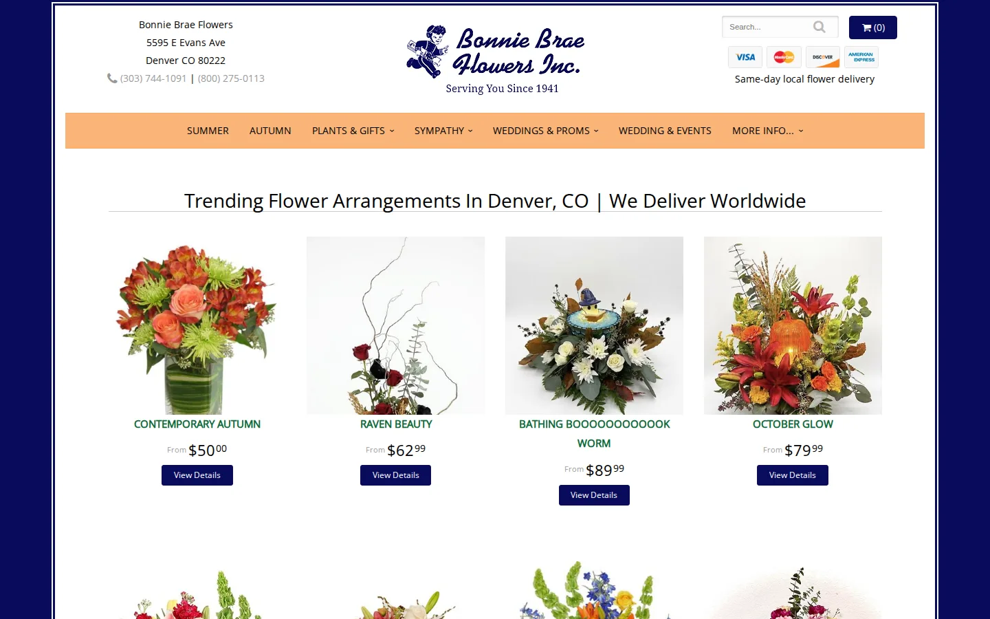 Captured website of Bonnie Brae Flowers Inc.