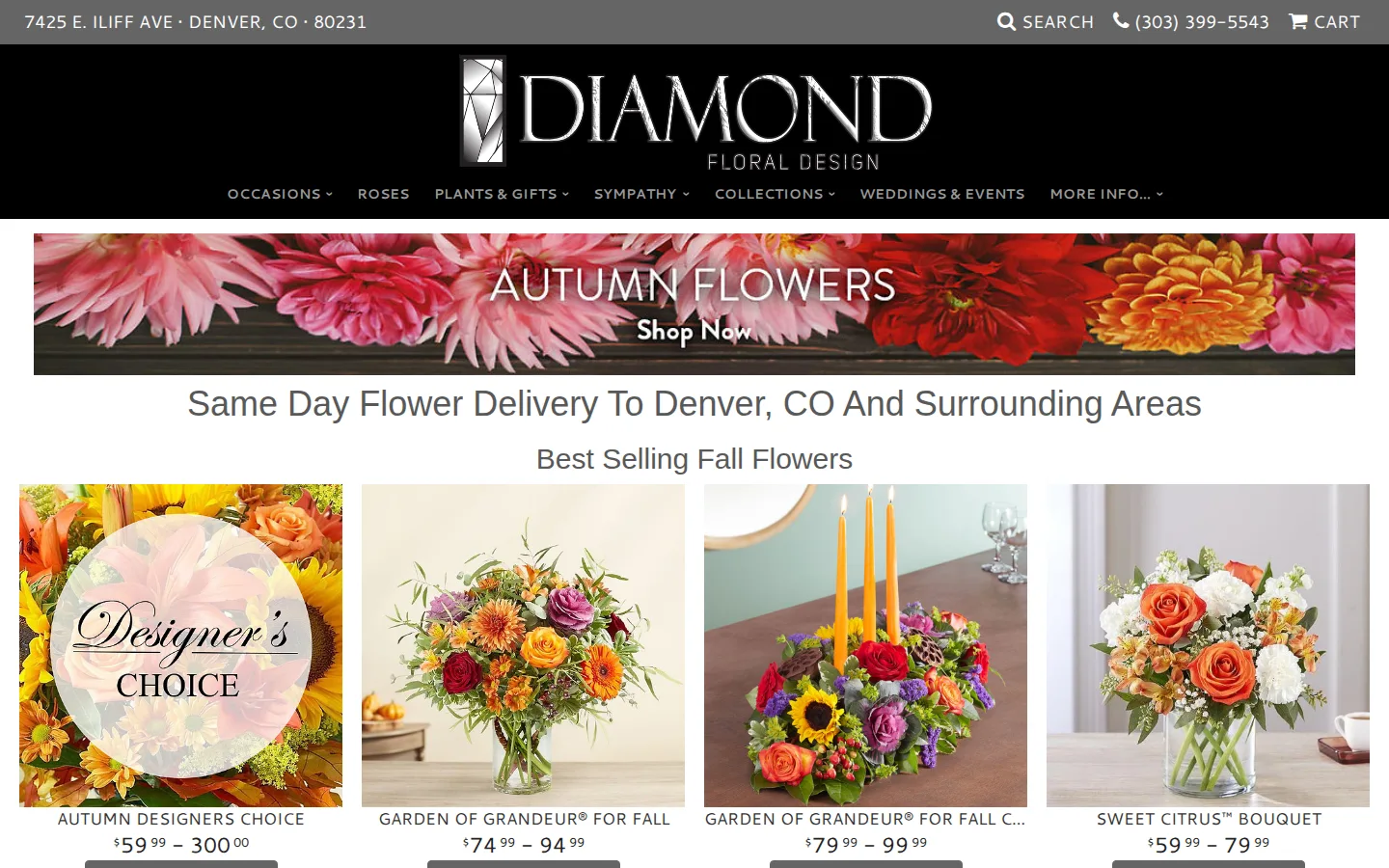 Captured website of Diamond Floral Designs