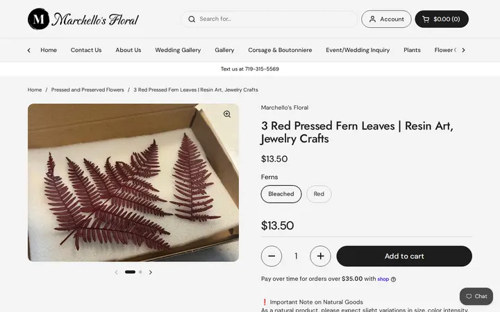 /collections/pressed-and-preserved-flowers/products/3-red-pressed-fern-leaves-resin-art-jewelry-crafts — Marchello's Floral
