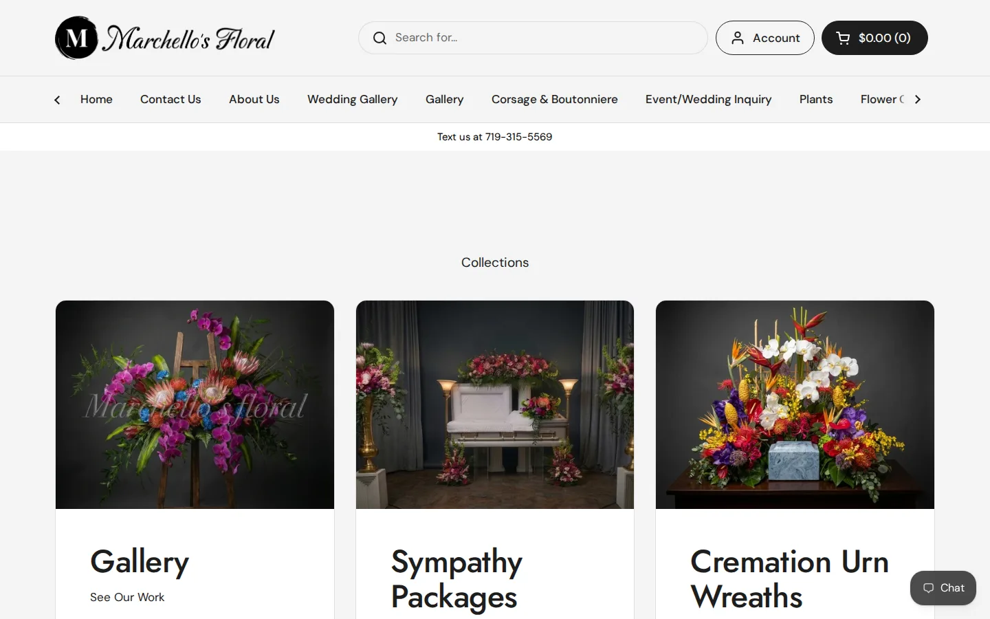 Captured website of Marchello's Floral
