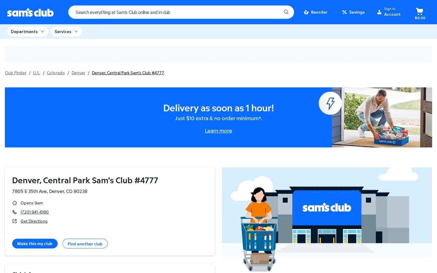 Captured website of Sam's Club Floral