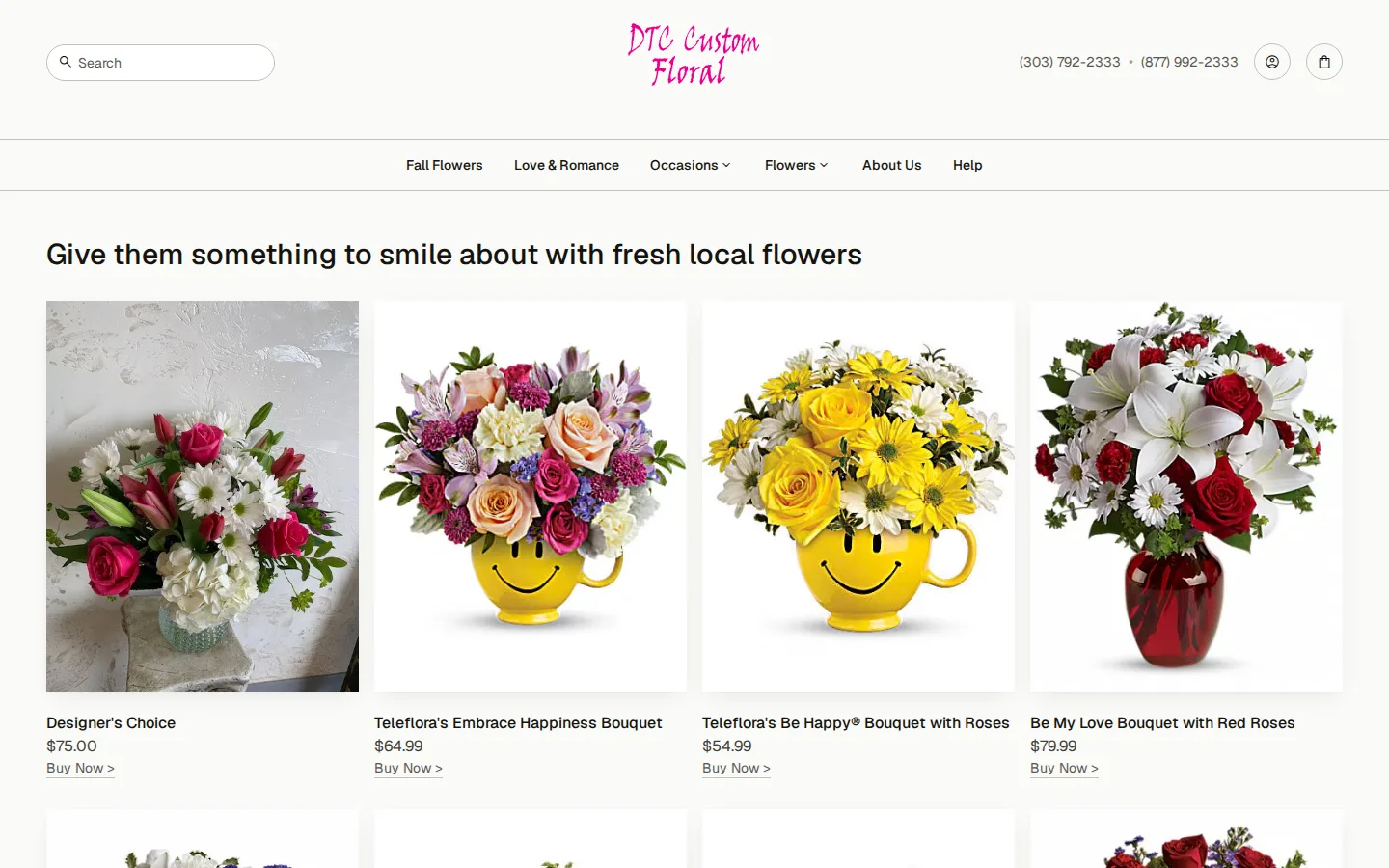 Captured website of DTC Custom Floral