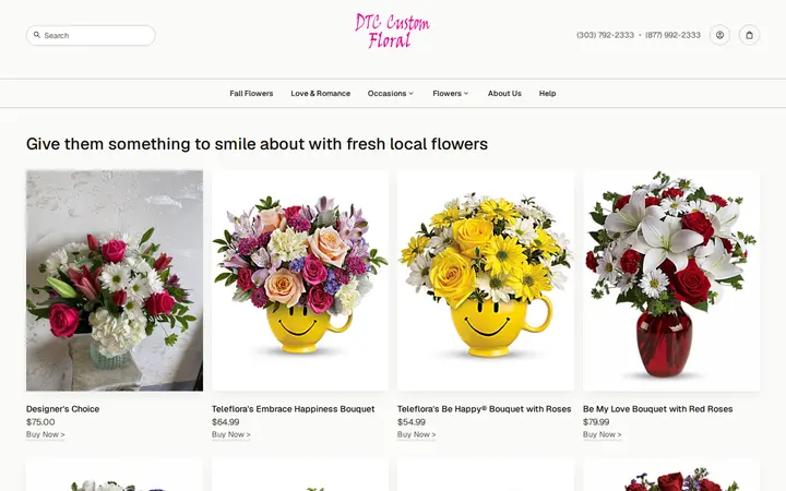 Website of DTC Custom Floral