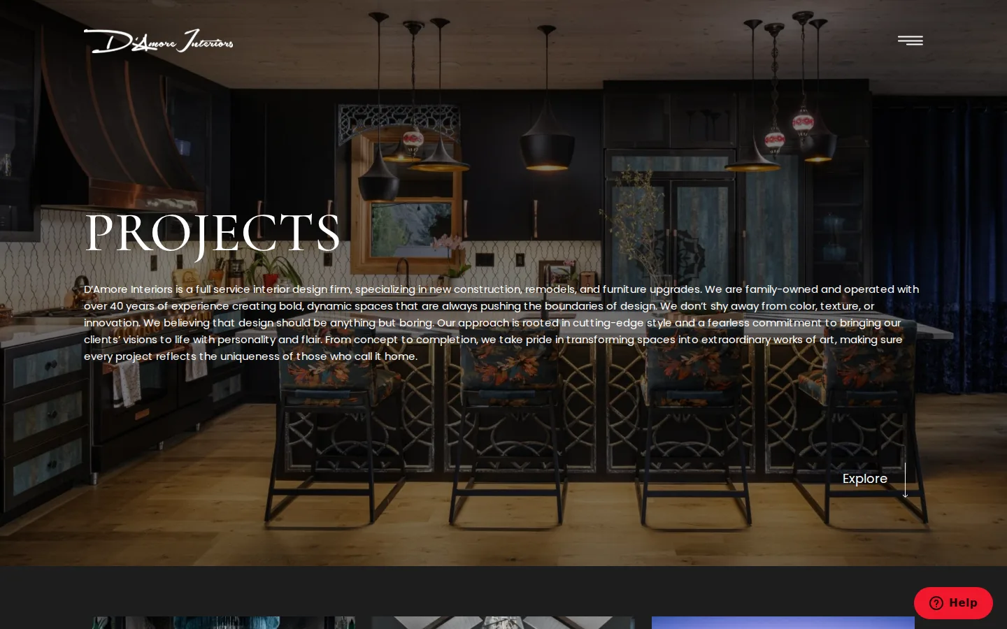 Captured website of D'Amore Interiors