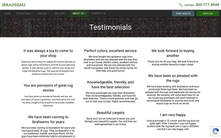 /about-us/testimonials — Ibraheems Rugs