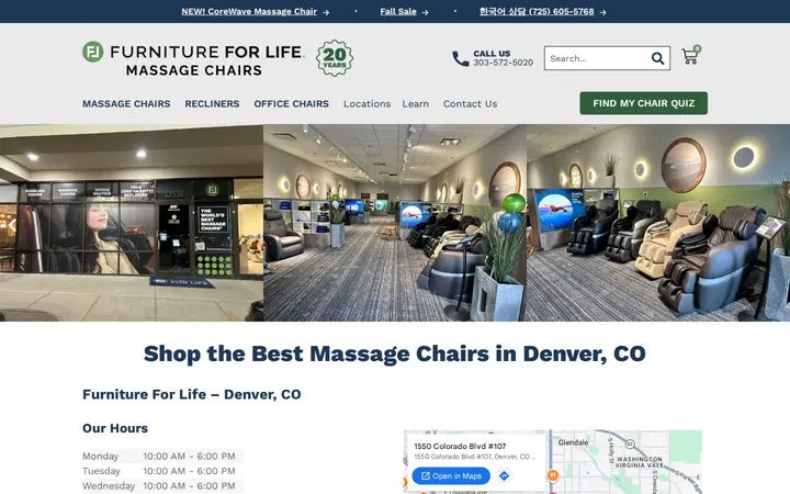 Website of Furniture For Life - Massage Chairs