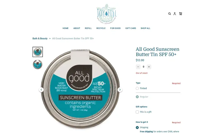 /product/all-good-sunscreen-butter-tin-spf-50-/476 — JOY FILL