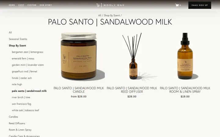 /shop/shop-by-scent/palo-santo-sandalwood-milk — Wooly Wax Candles