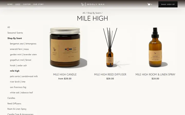 /shop/shop-by-scent/mile-high — Wooly Wax Candles