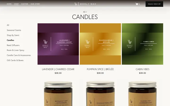 /shop/candles — Wooly Wax Candles